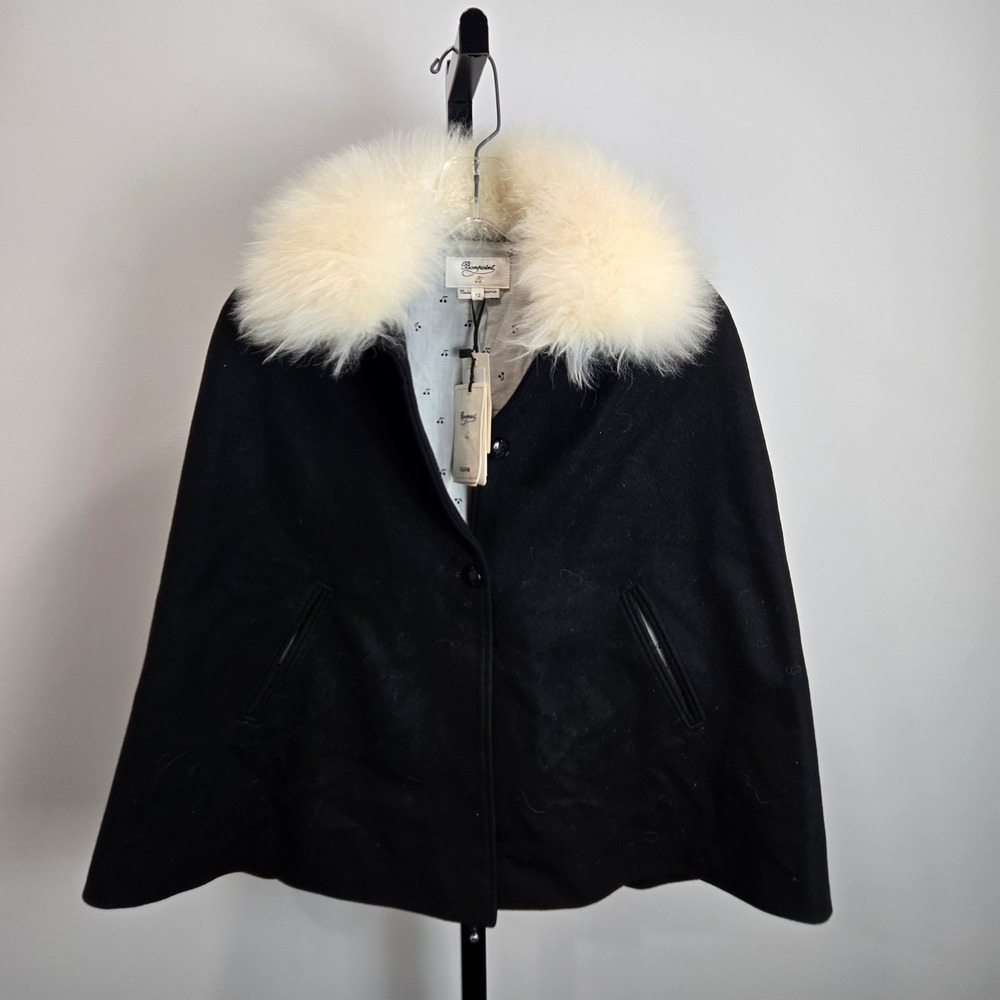 Bonpoint Couture Josephine Black Wool Cashmere Cape Faux Fur Collar Kids 12A NEW